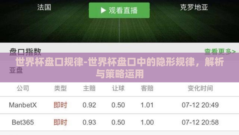 世界杯盘口规律-世界杯盘口中的隐形规律，解析与策略运用