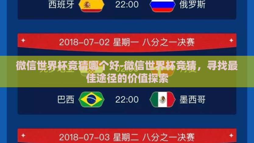 微信世界杯竞猜哪个好-微信世界杯竞猜，寻找最佳途径的价值探索