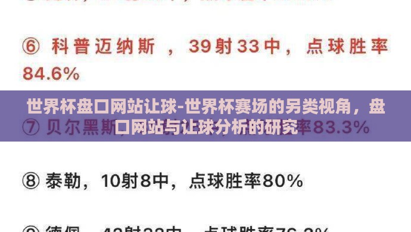 世界杯盘口网站让球-世界杯赛场的另类视角，盘口网站与让球分析的研究