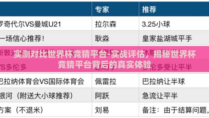 实测对比世界杯竞猜平台-实战评估，揭秘世界杯竞猜平台背后的真实体验