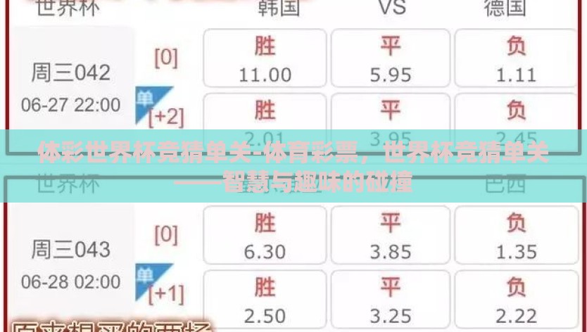 体彩世界杯竞猜单关-体育彩票，世界杯竞猜单关——智慧与趣味的碰撞