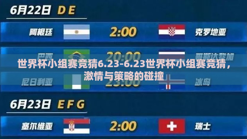 世界杯小组赛竞猜6.23-6.23世界杯小组赛竞猜，激情与策略的碰撞