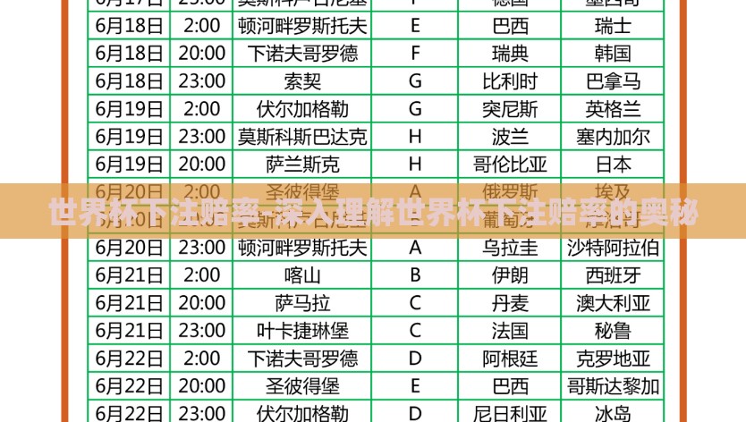 世界杯下注赔率-深入理解世界杯下注赔率的奥秘