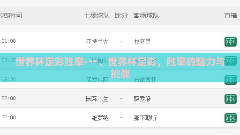世界杯足彩胜率-一、世界杯足彩，胜率的魅力与挑战